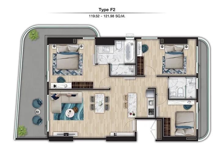 วิวทะเล 3 Bed 3Bath 122 sq.m. - The Symphony Bangpra–Sriracha